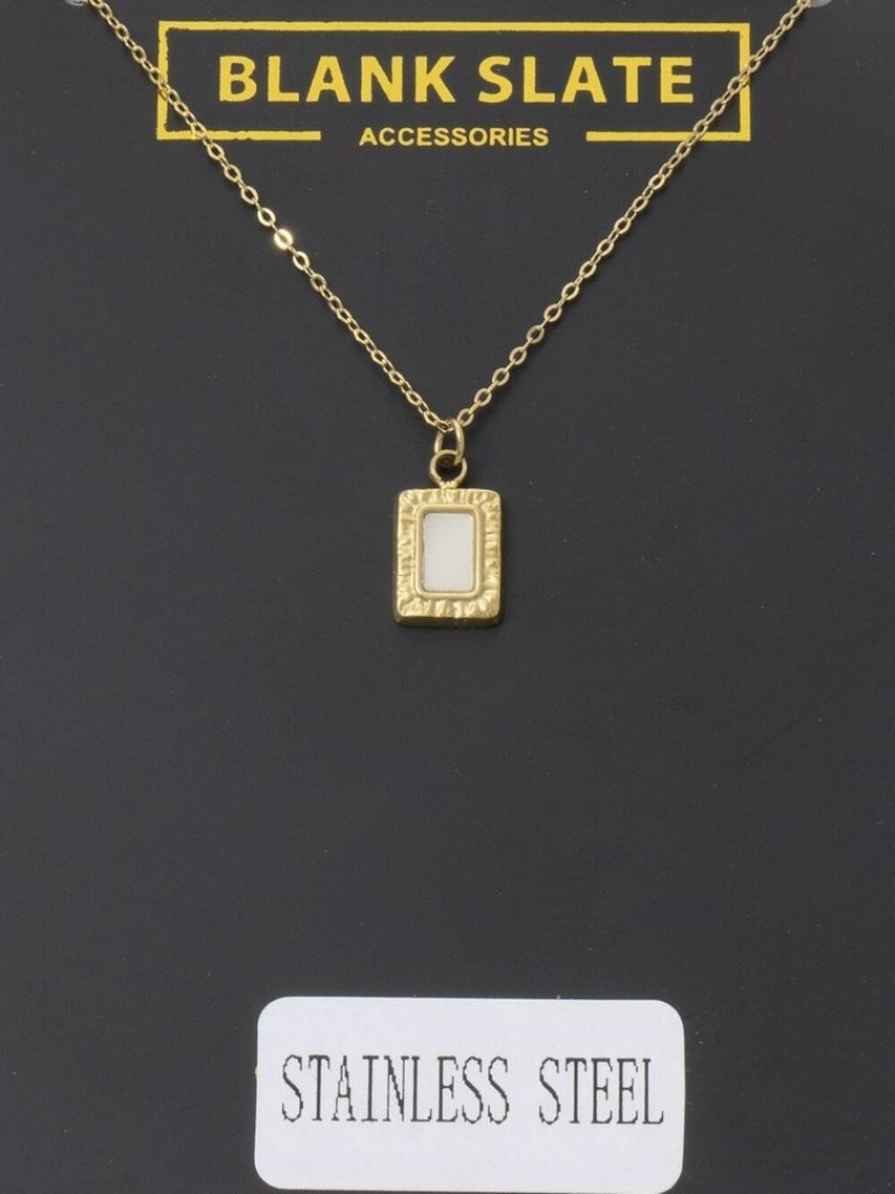 GOLD STAINLESS STEEL MOTHER OF PEARL SQUARE PENDANT NECKLACE